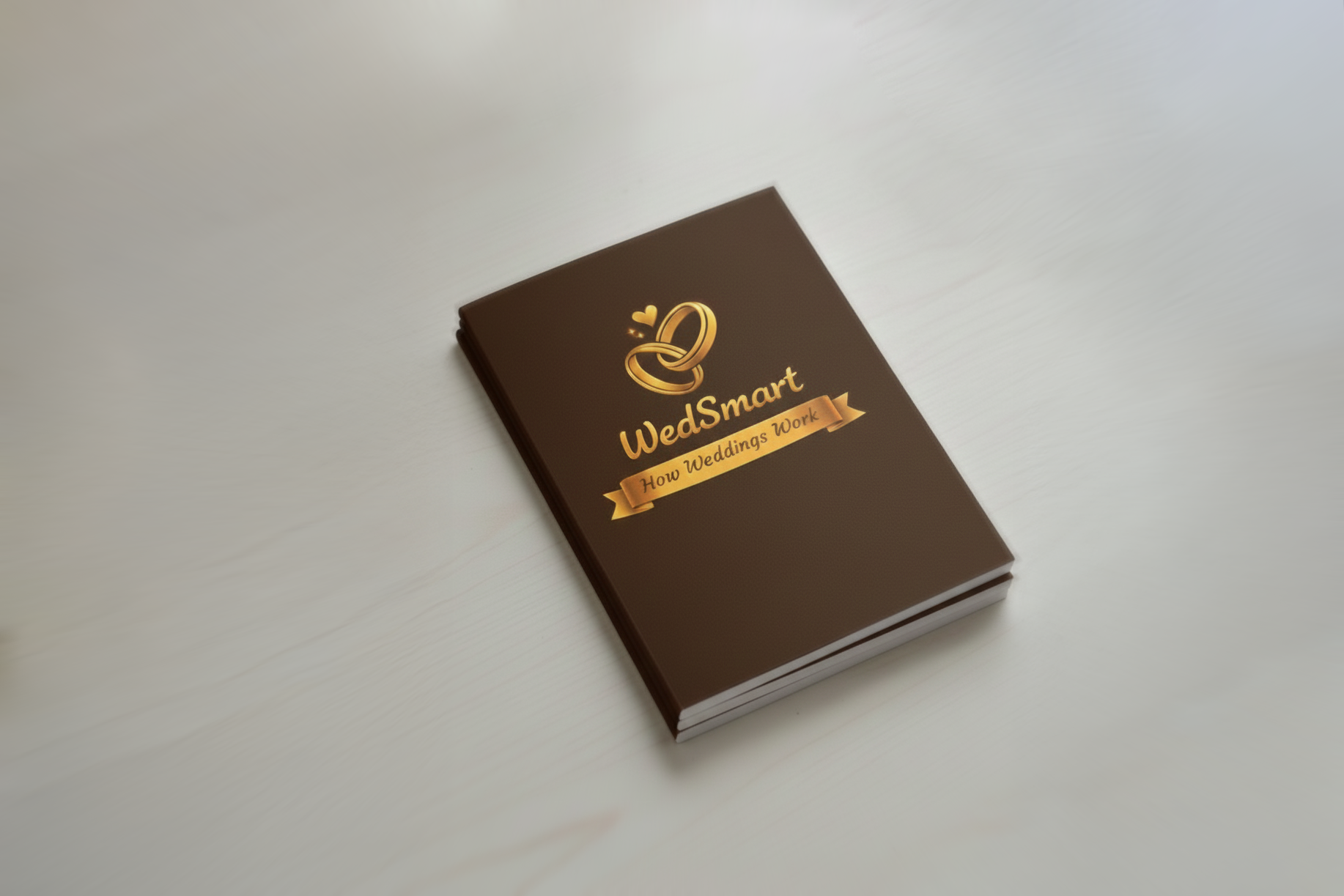 Brown notebook with 'WedSmart' logo on a white background